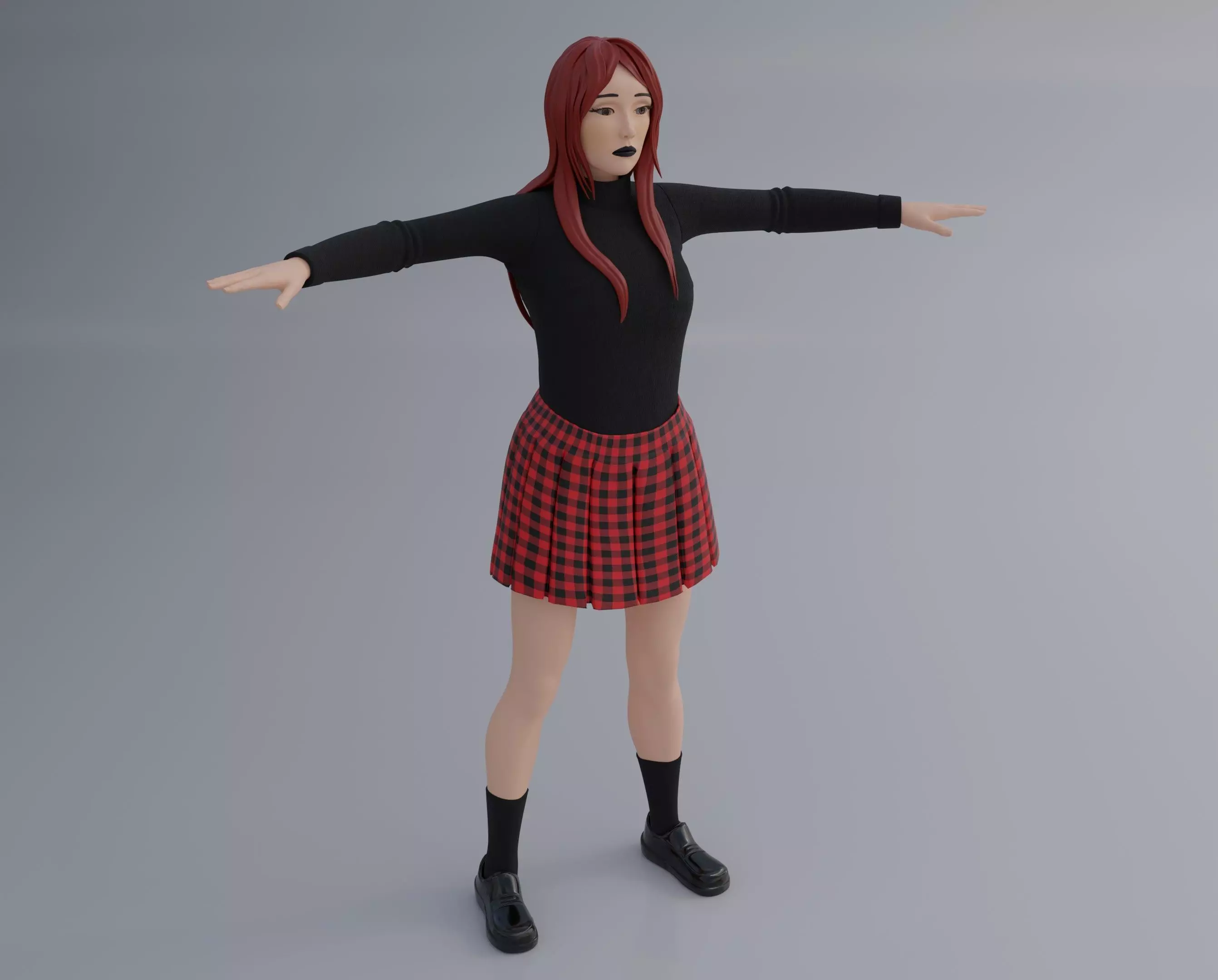 Anime Goth Girl - Rigged 3D model_0