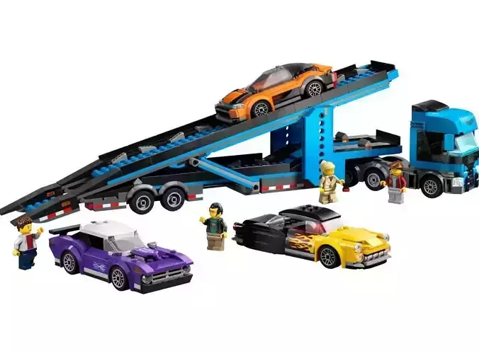 PixelBricks3D - LEGO Car Transporter Truck with Sports Cars 