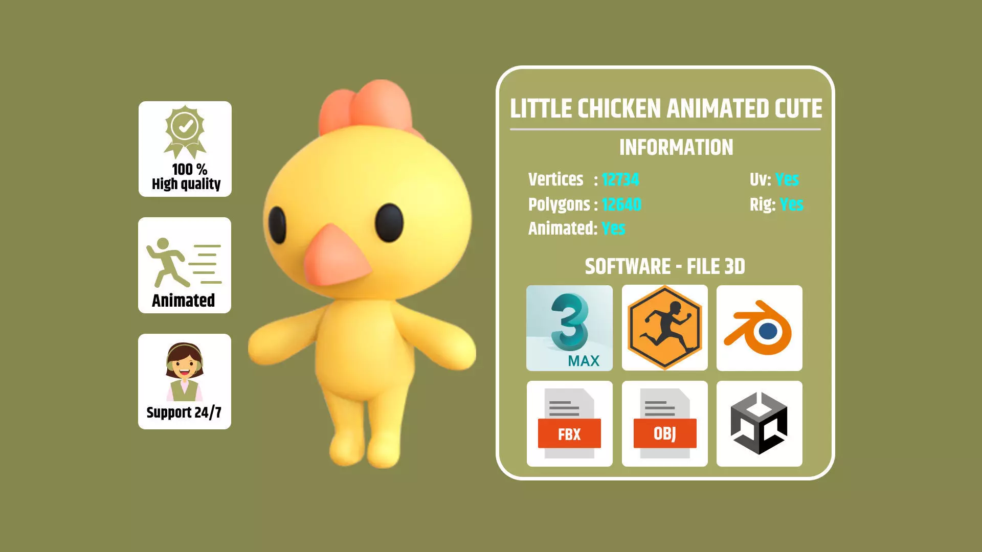 Little Chicken Animated Cute 3D Models For Games And Animations Low-poly 3D model_0