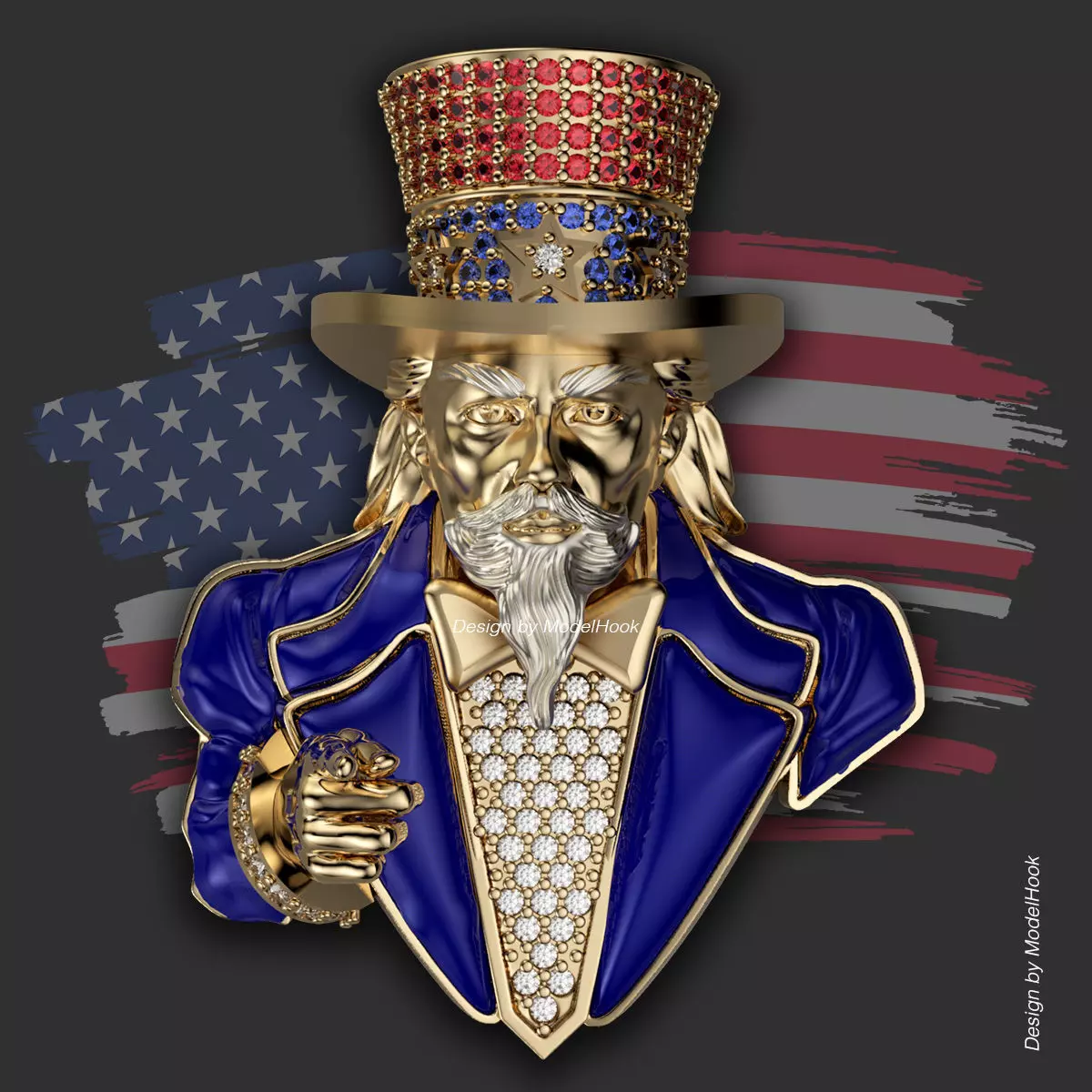 3D Model of Uncle Sam Pendant for Jewelry 3D print model