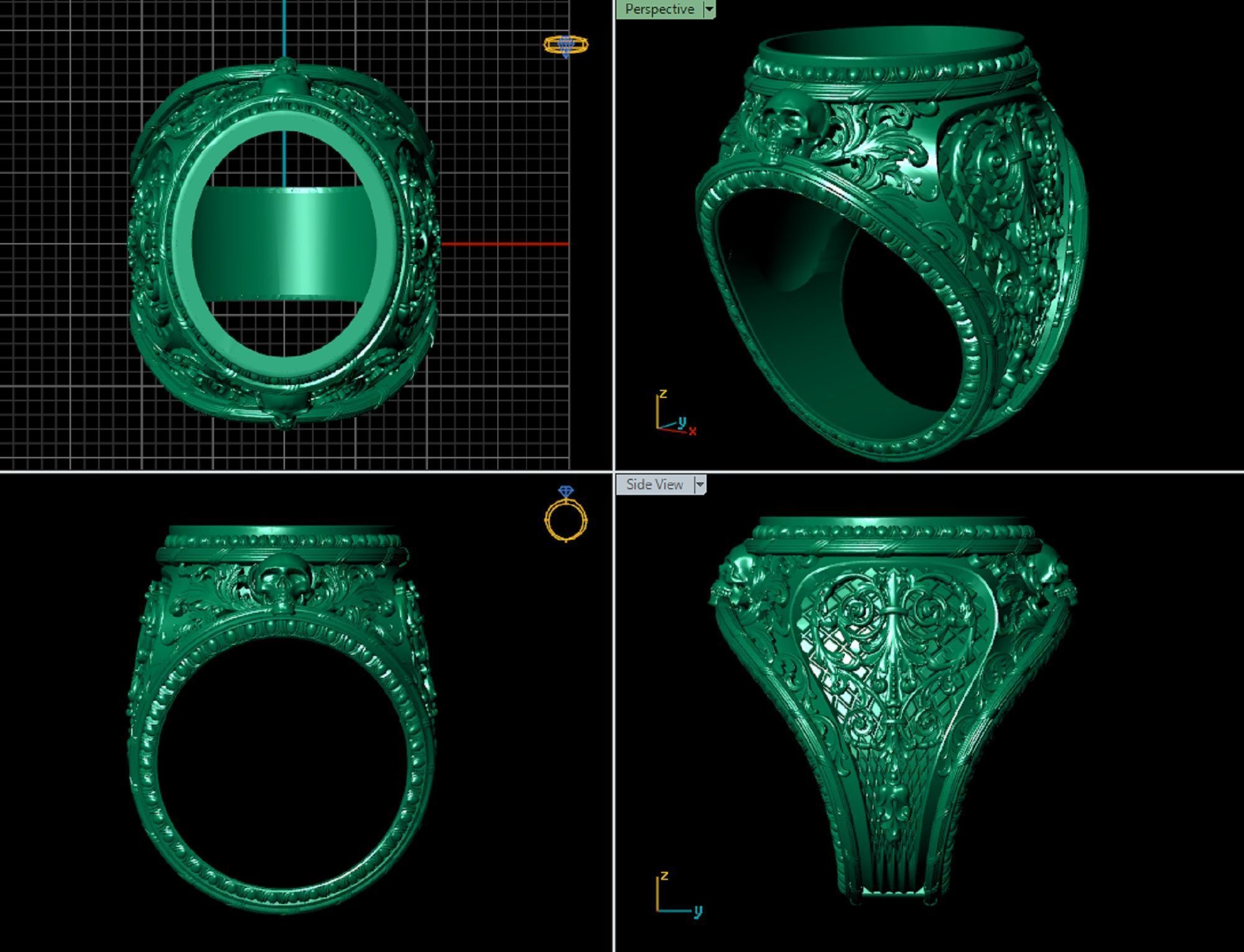 mens  ring with pattern and sculls 3D print model_10