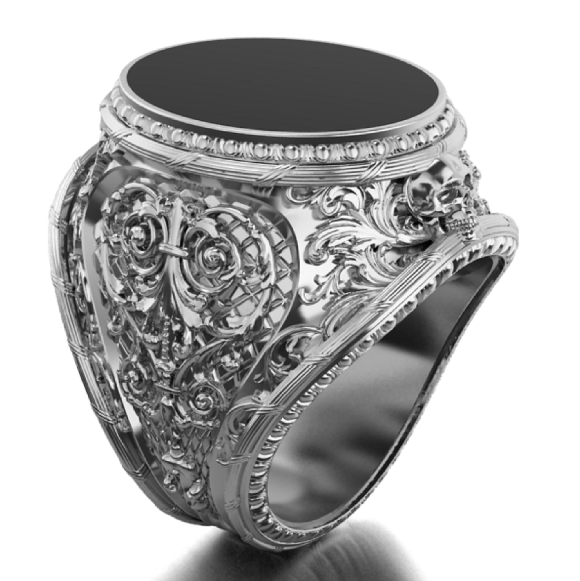 mens  ring with pattern and sculls 3D print model_11