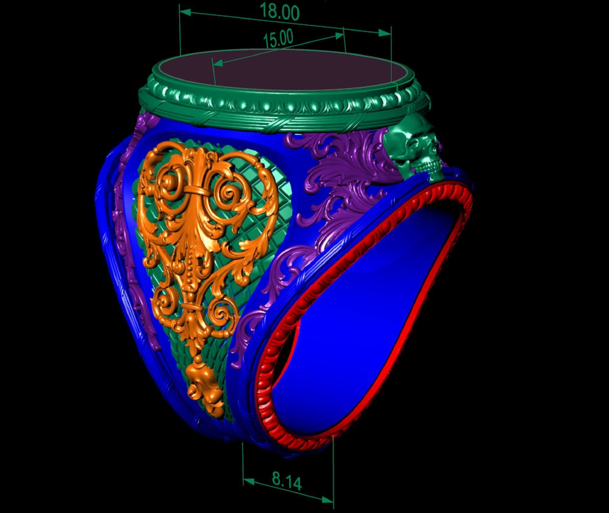 mens  ring with pattern and sculls 3D print model_13