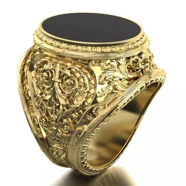 mens  ring with pattern and sculls 3D print model_0