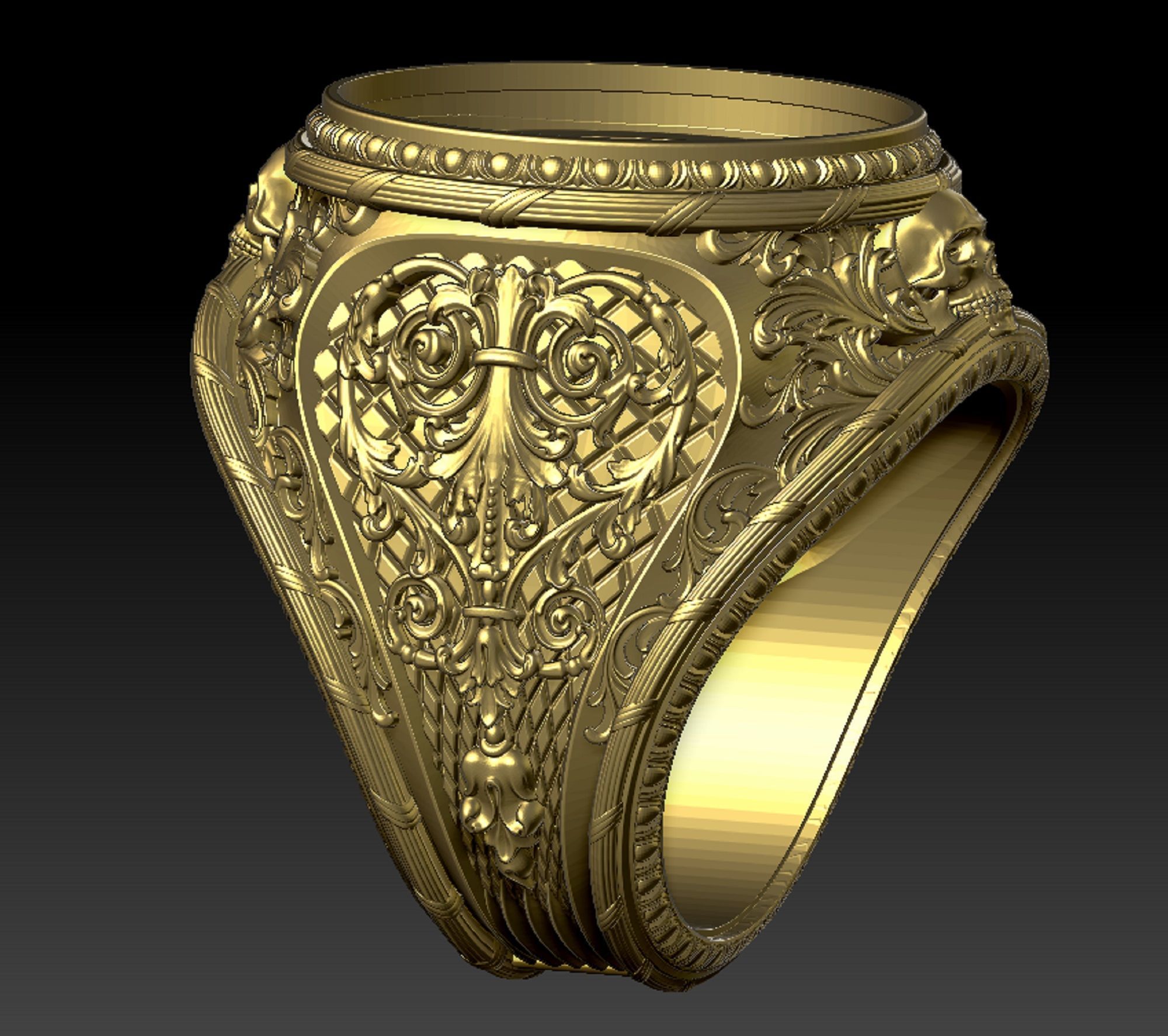 mens  ring with pattern and sculls 3D print model_12