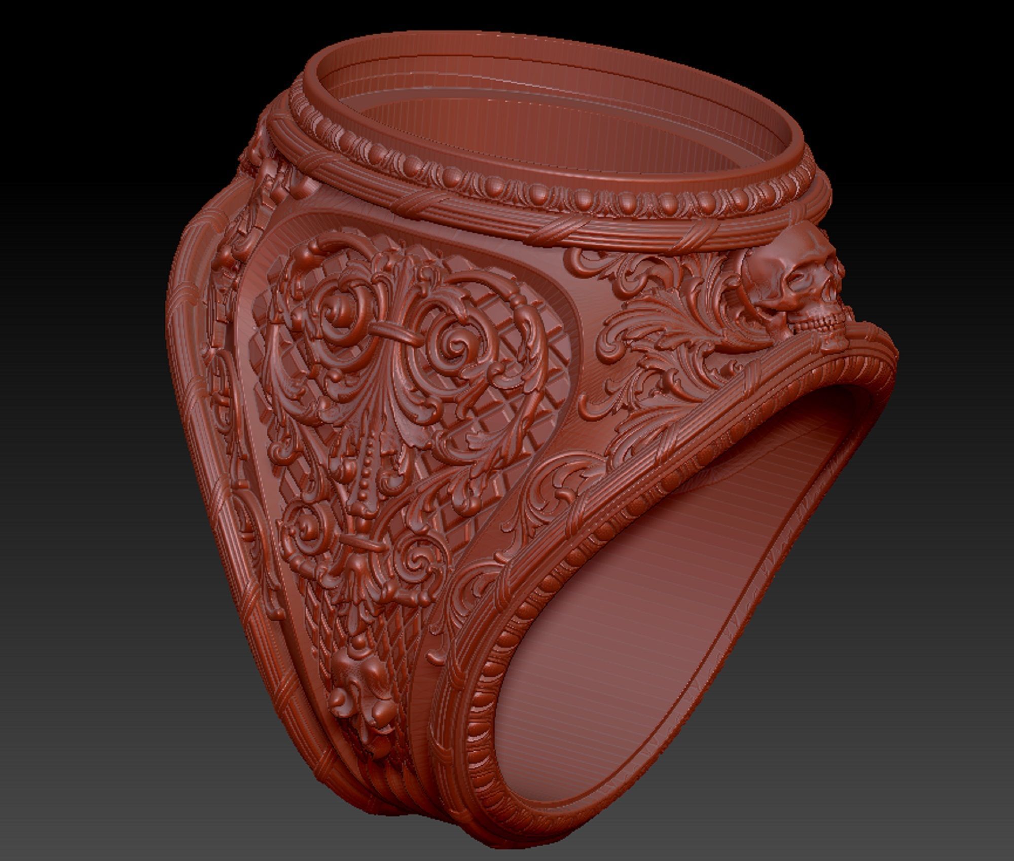 mens  ring with pattern and sculls 3D print model_3