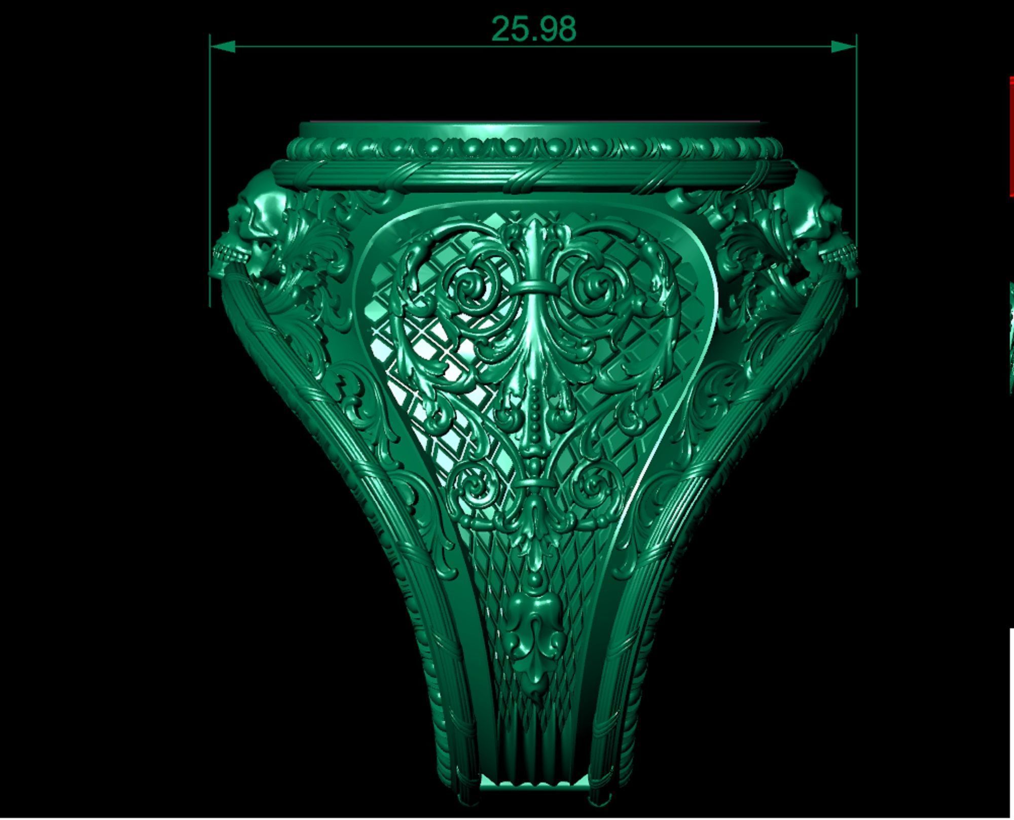 mens  ring with pattern and sculls 3D print model_9