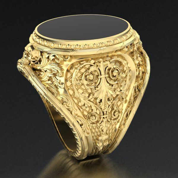 mens  ring with pattern and sculls 3D print model_2