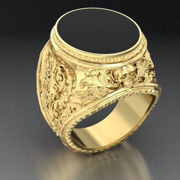 mens  ring with pattern and sculls 3D print model_5