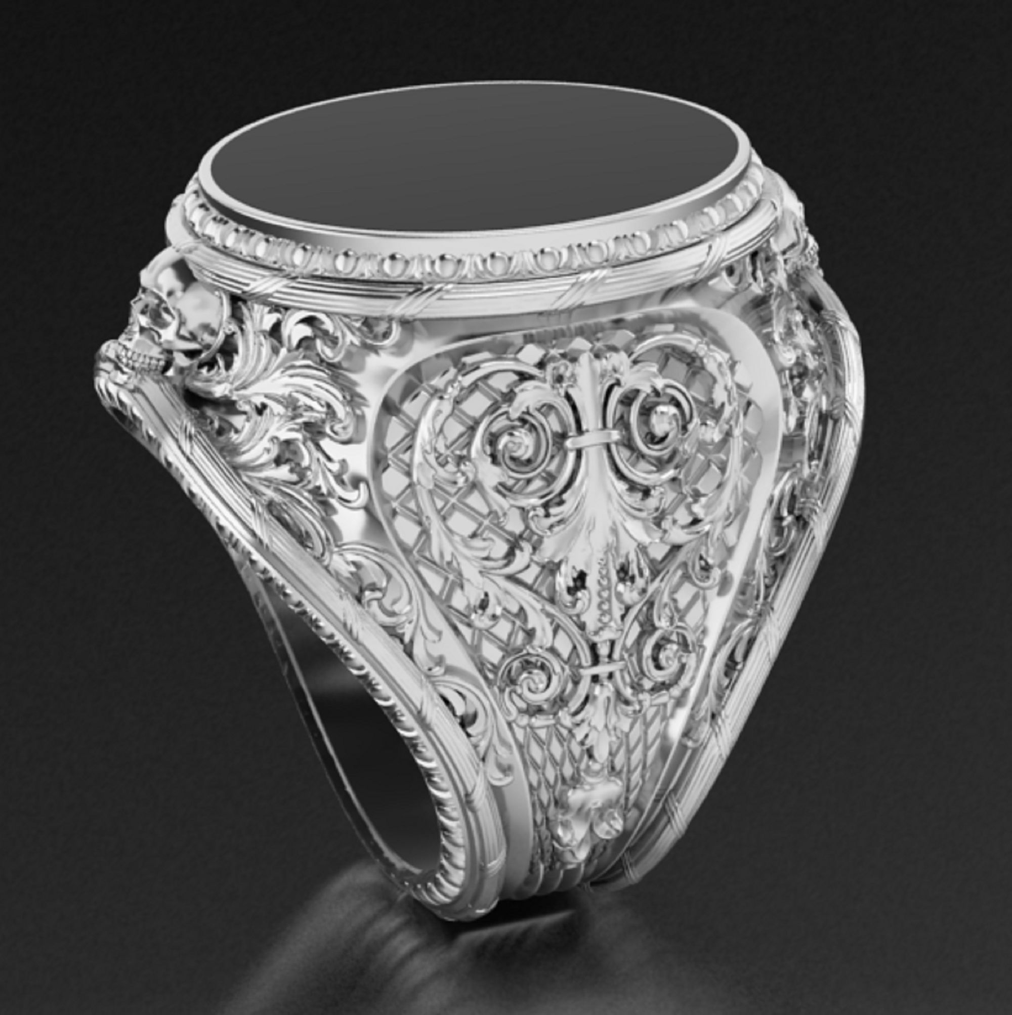 mens  ring with pattern and sculls 3D print model_4
