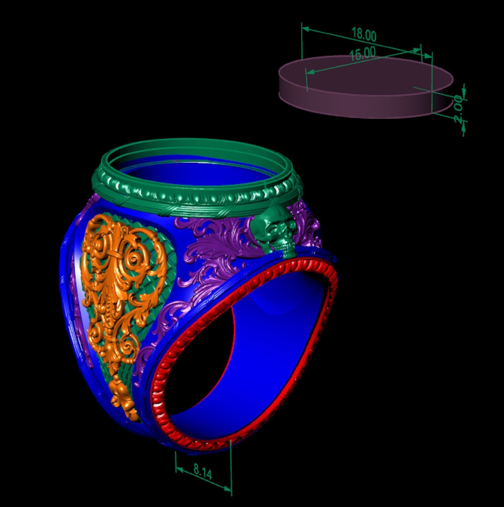 mens  ring with pattern and sculls 3D print model_6