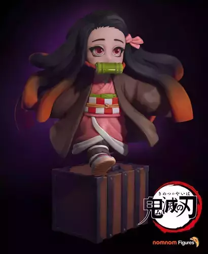 Nezuko anime girl in kimono holding pipe 3D print model