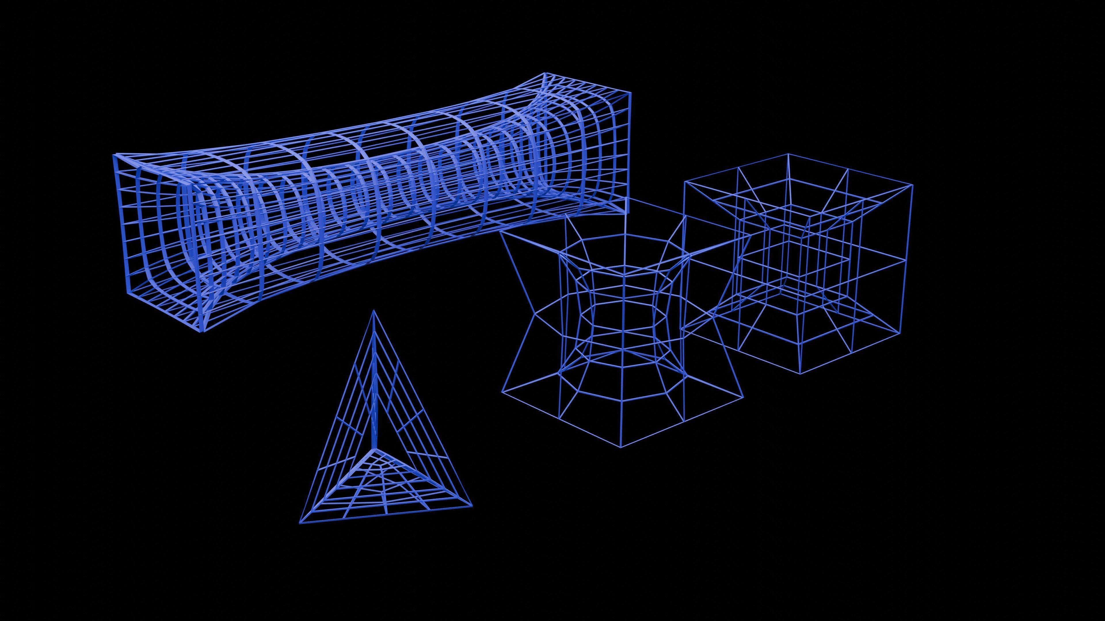 4D objects including a tesseract Low-poly 3D model_4