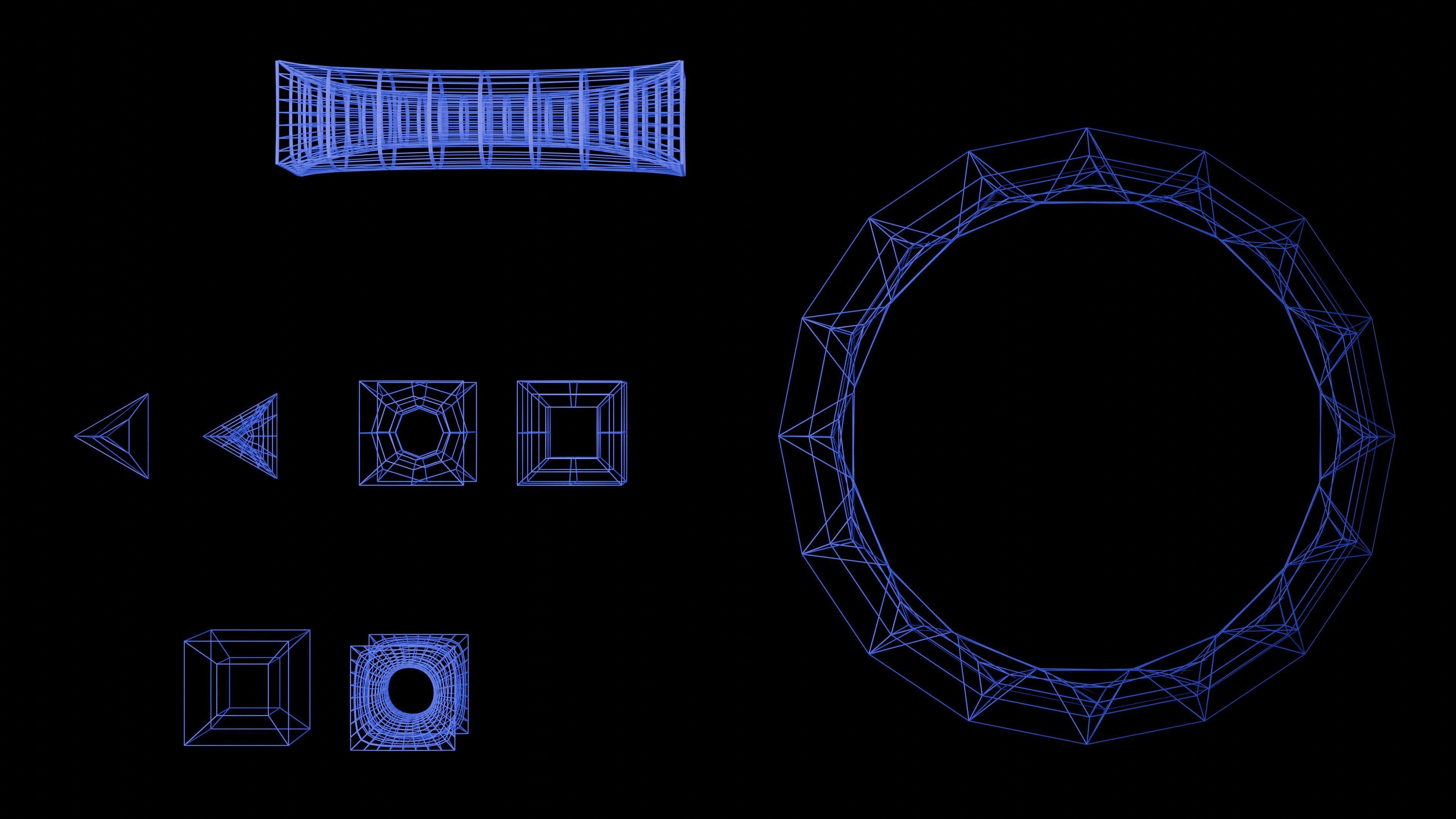 4D objects including a tesseract Low-poly 3D model_6