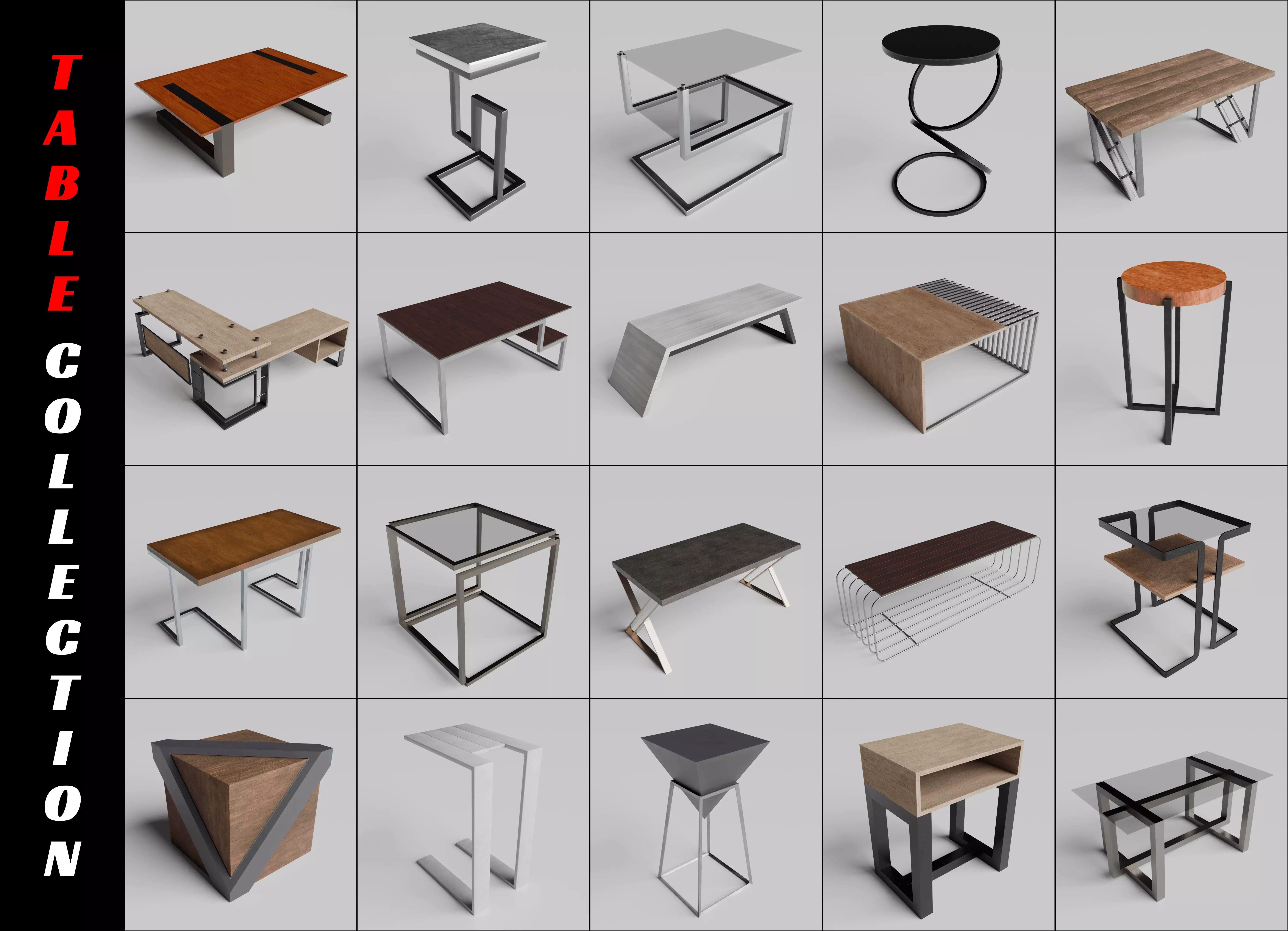 Modern Table Collection Low-poly 3D model