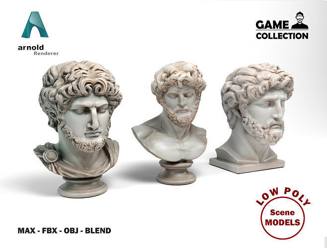 Greek Busts Low-poly 3D model