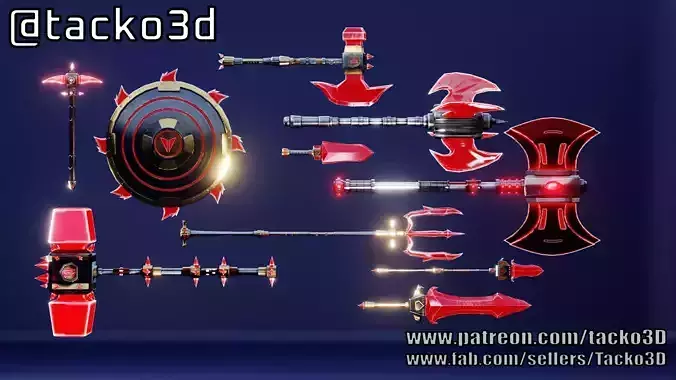 Dark Fantasy Weapons Pack - Unreal Unity FBX Low-poly 3D model