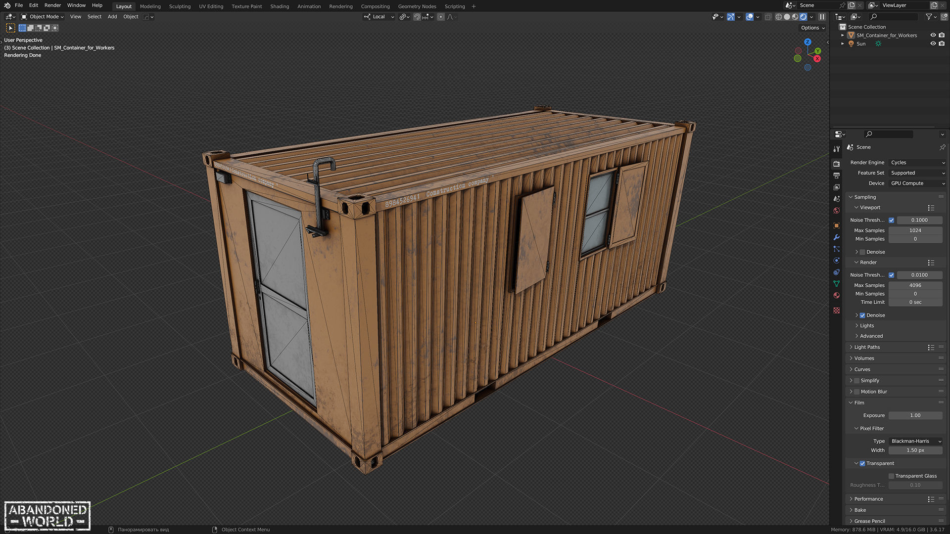 Container For Workers Low-poly 3D model_10