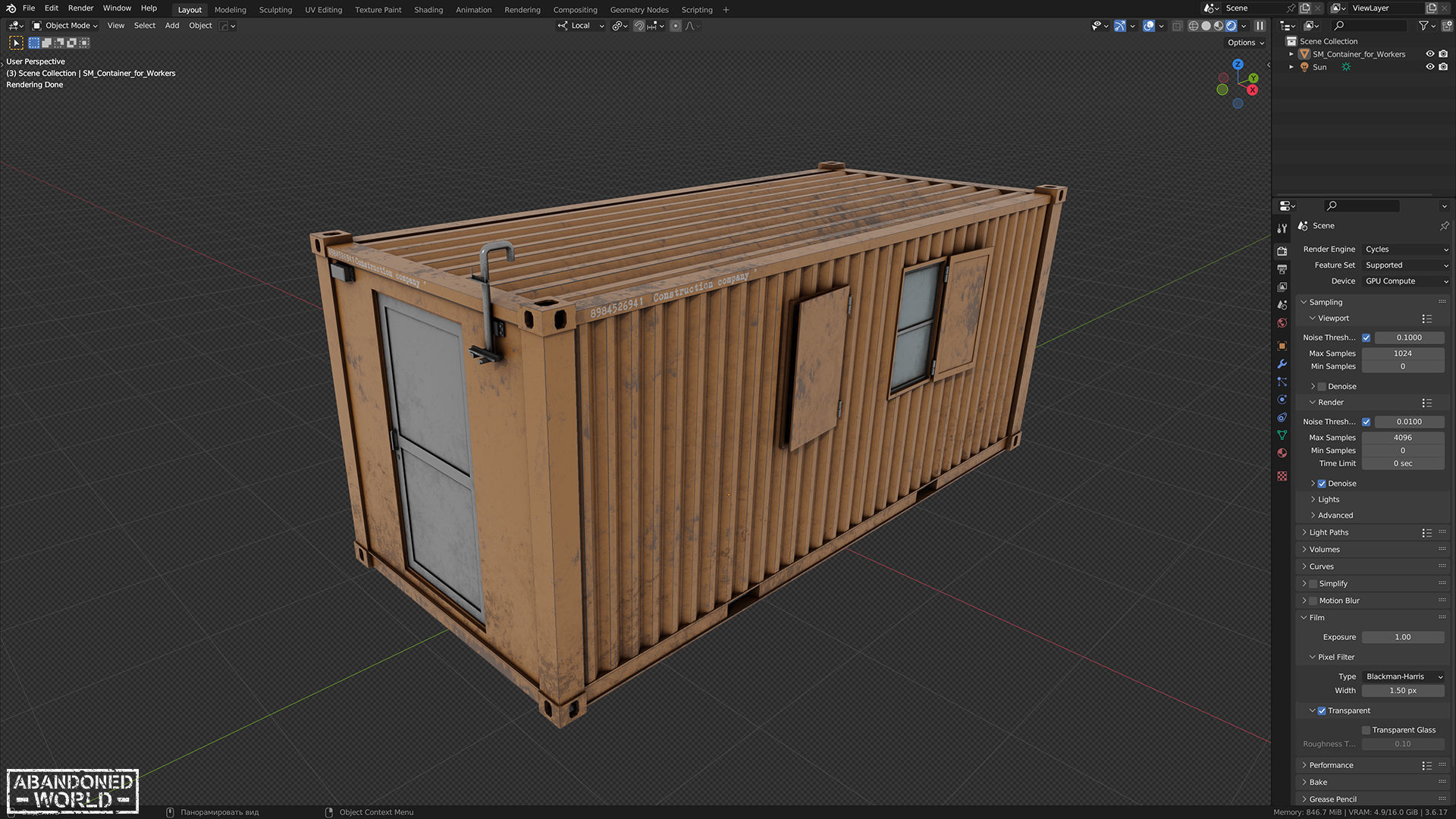Container For Workers Low-poly 3D model_9