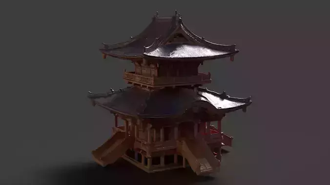 Chinese ancient temple  Low-poly 3D model