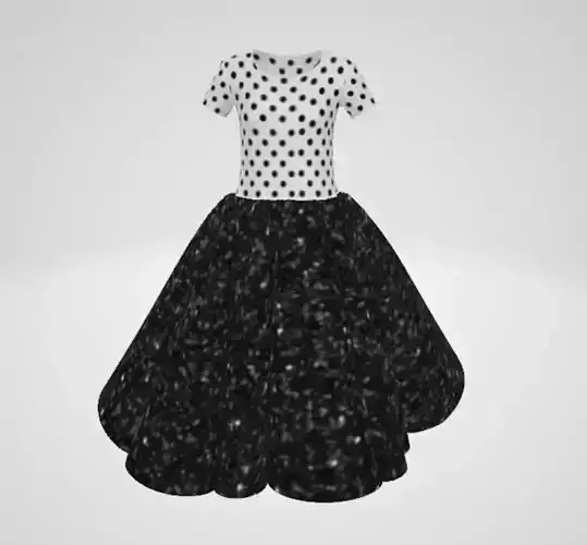 Polka Dot Top with Voluminous Black Skirt 