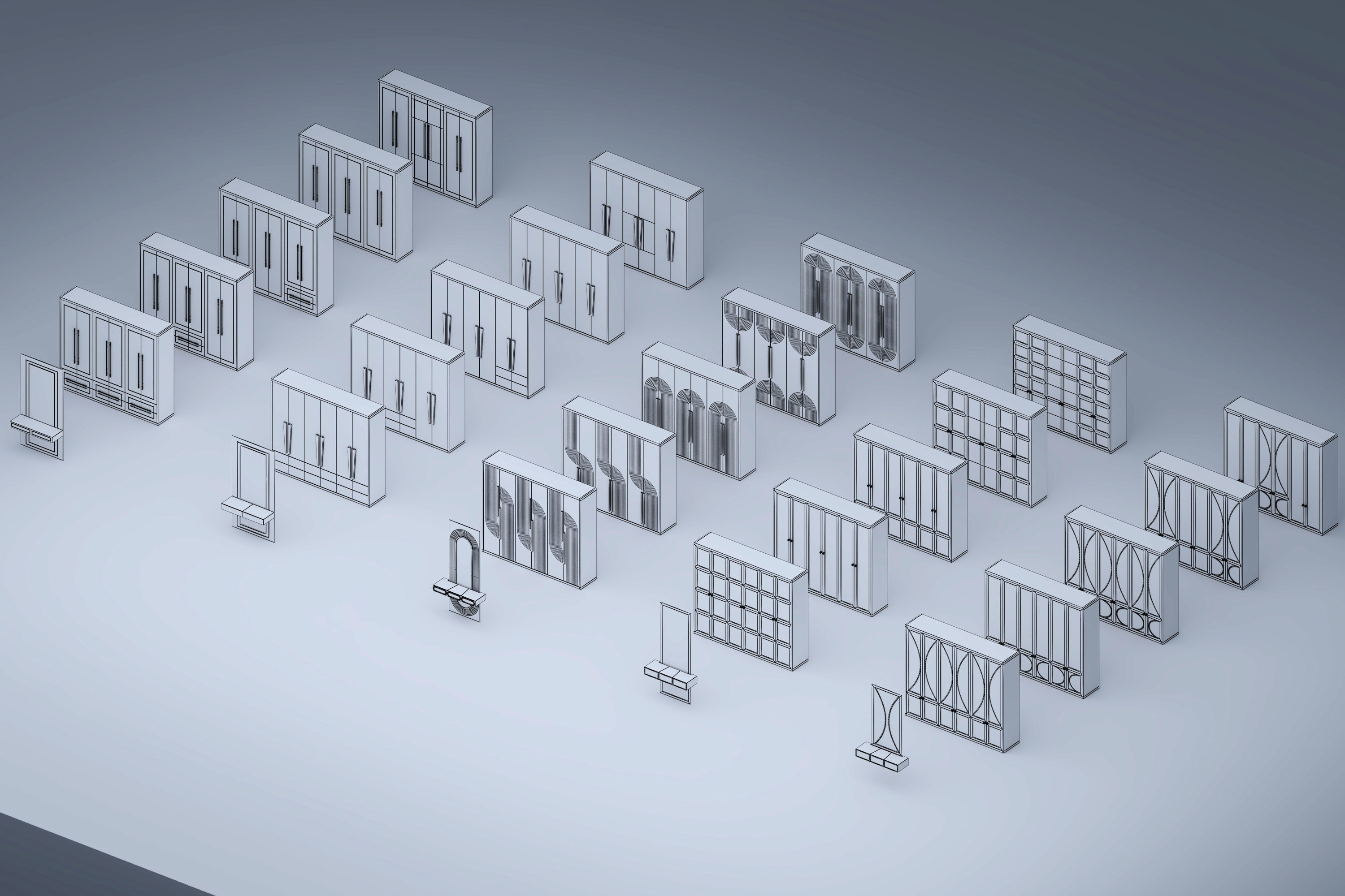 set of cabinets Low-poly 3D model_9