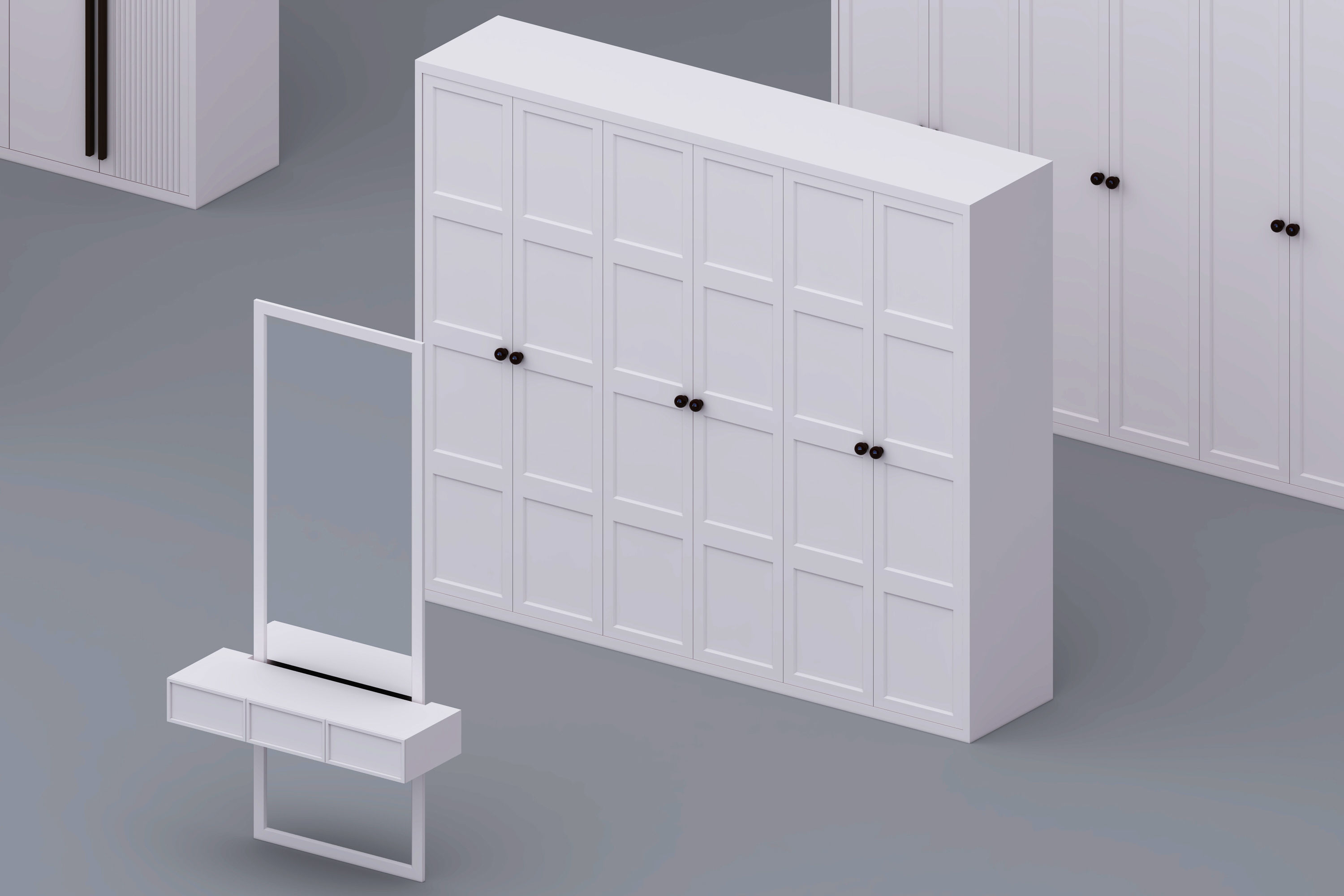 set of cabinets Low-poly 3D model_2