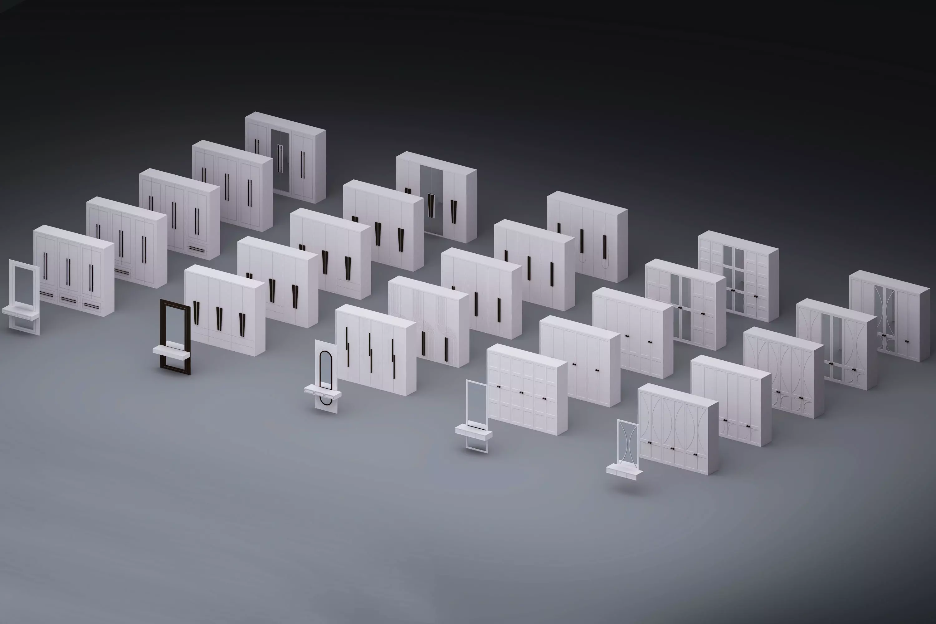 set of cabinets Low-poly 3D model_0