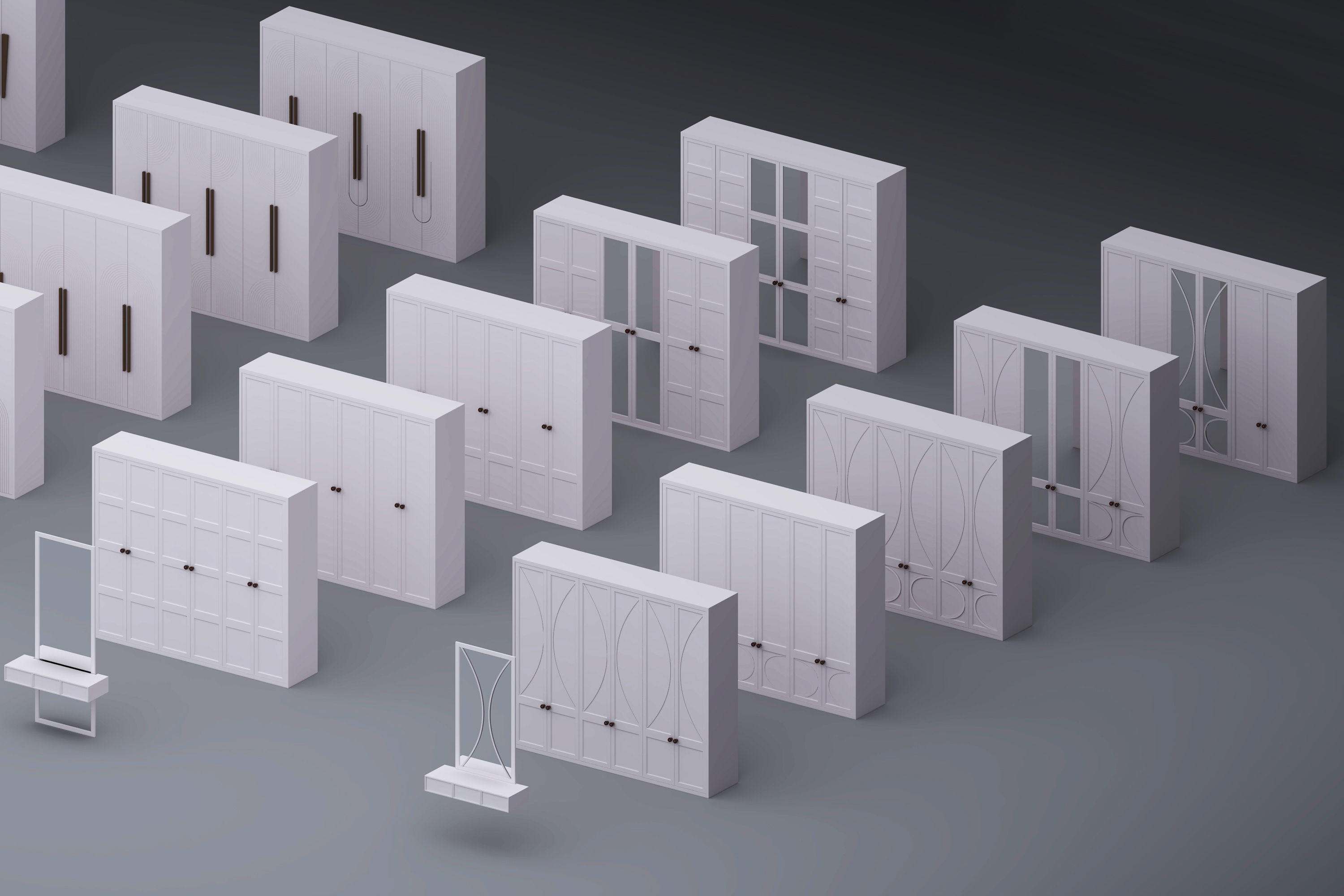 set of cabinets Low-poly 3D model_8
