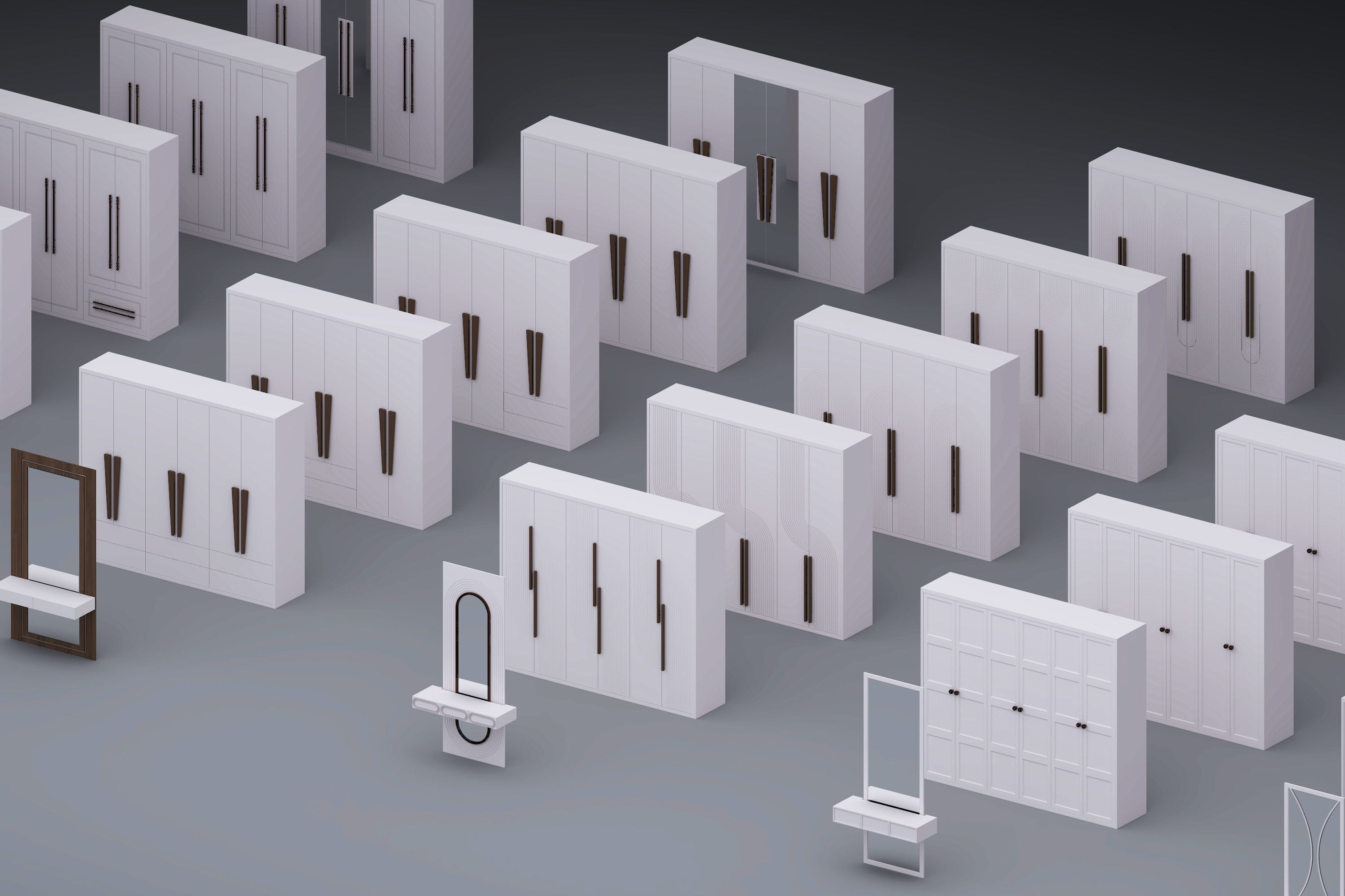 set of cabinets Low-poly 3D model_7