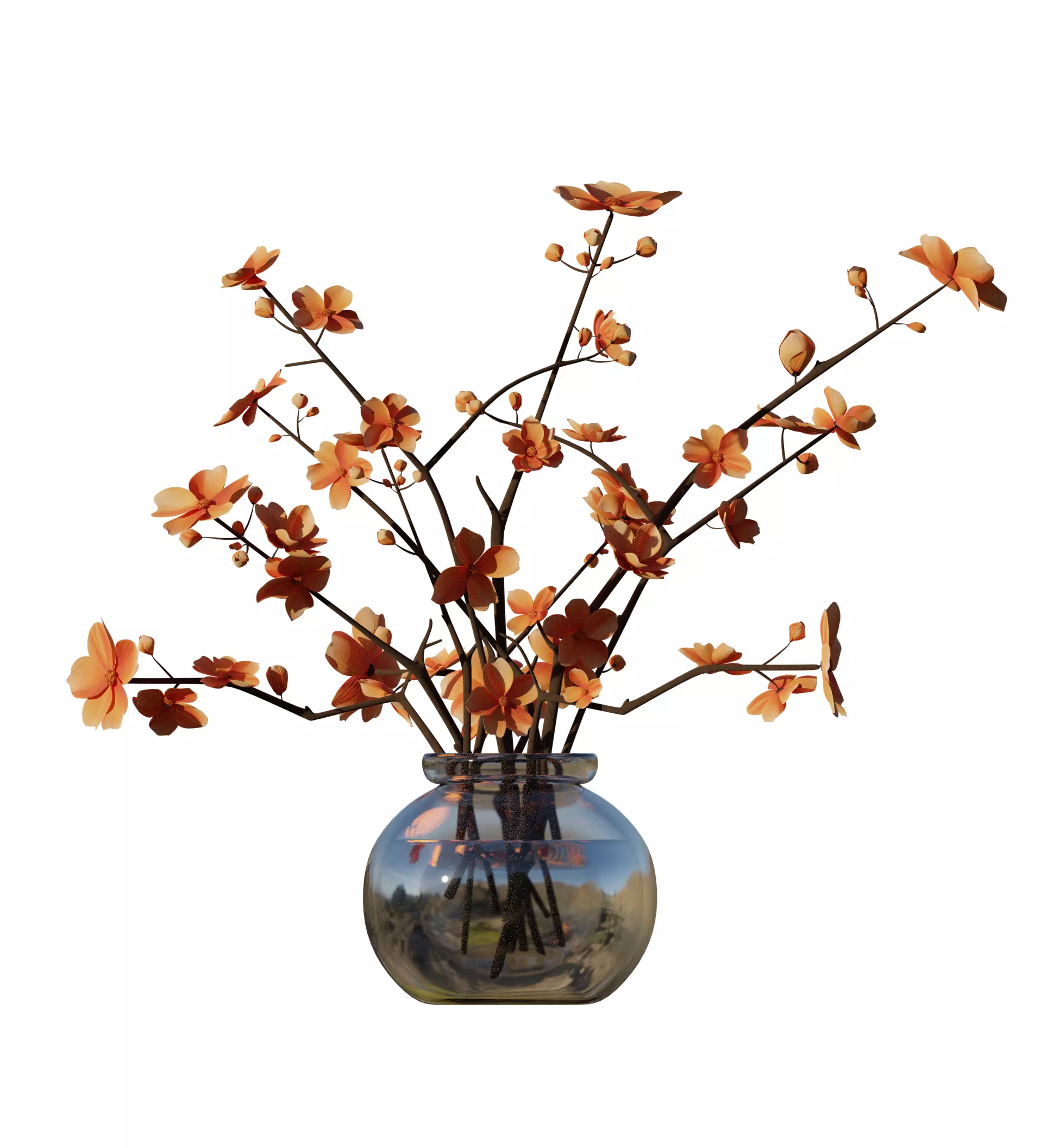 ORANGE BOUQUET in a Glass Vase Free 3D model