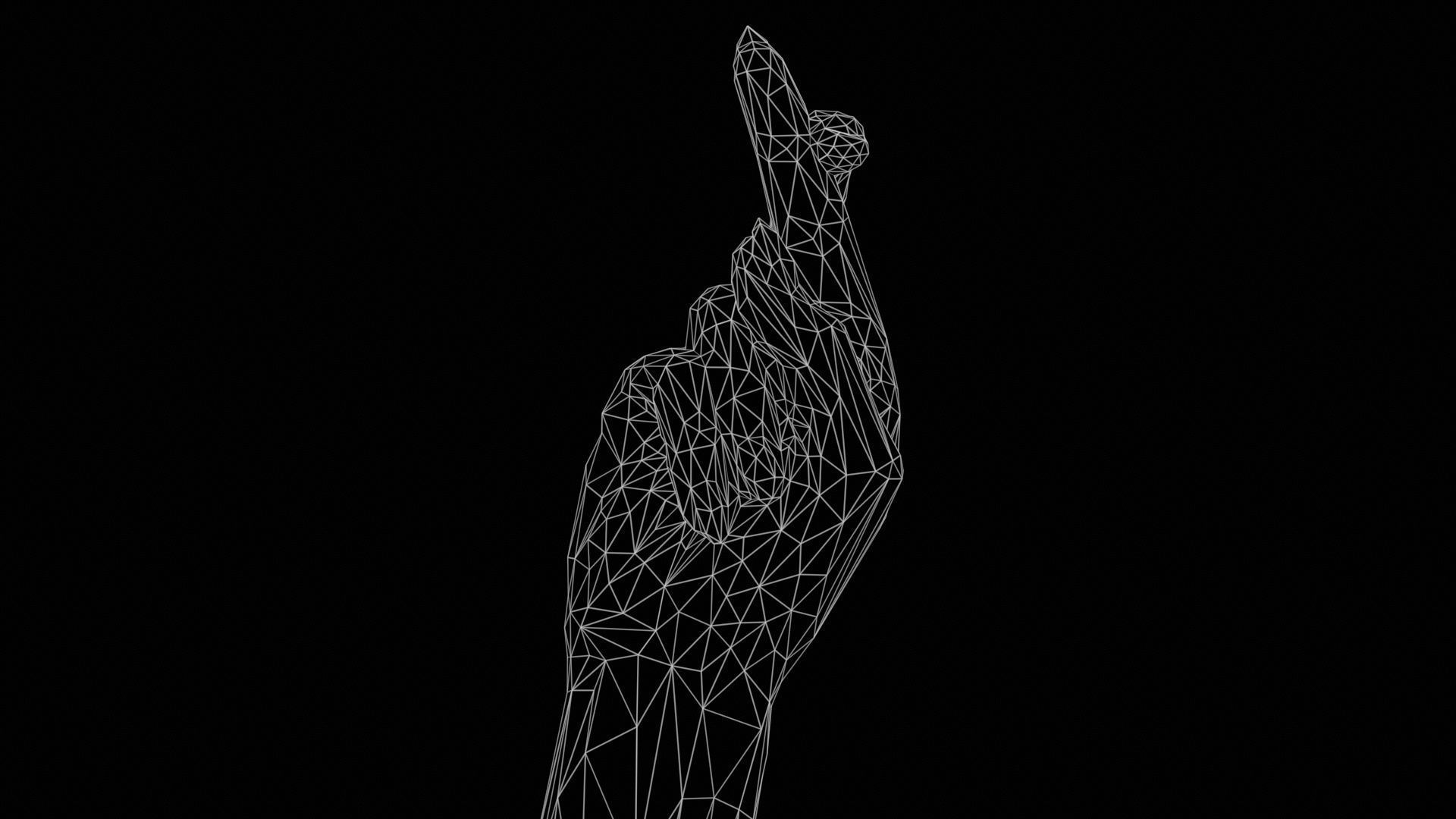 Woman Hand Sign Alphabet R Low-poly 3D model_11