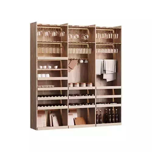 Modern Wine cabinet with dishes and glasses 01