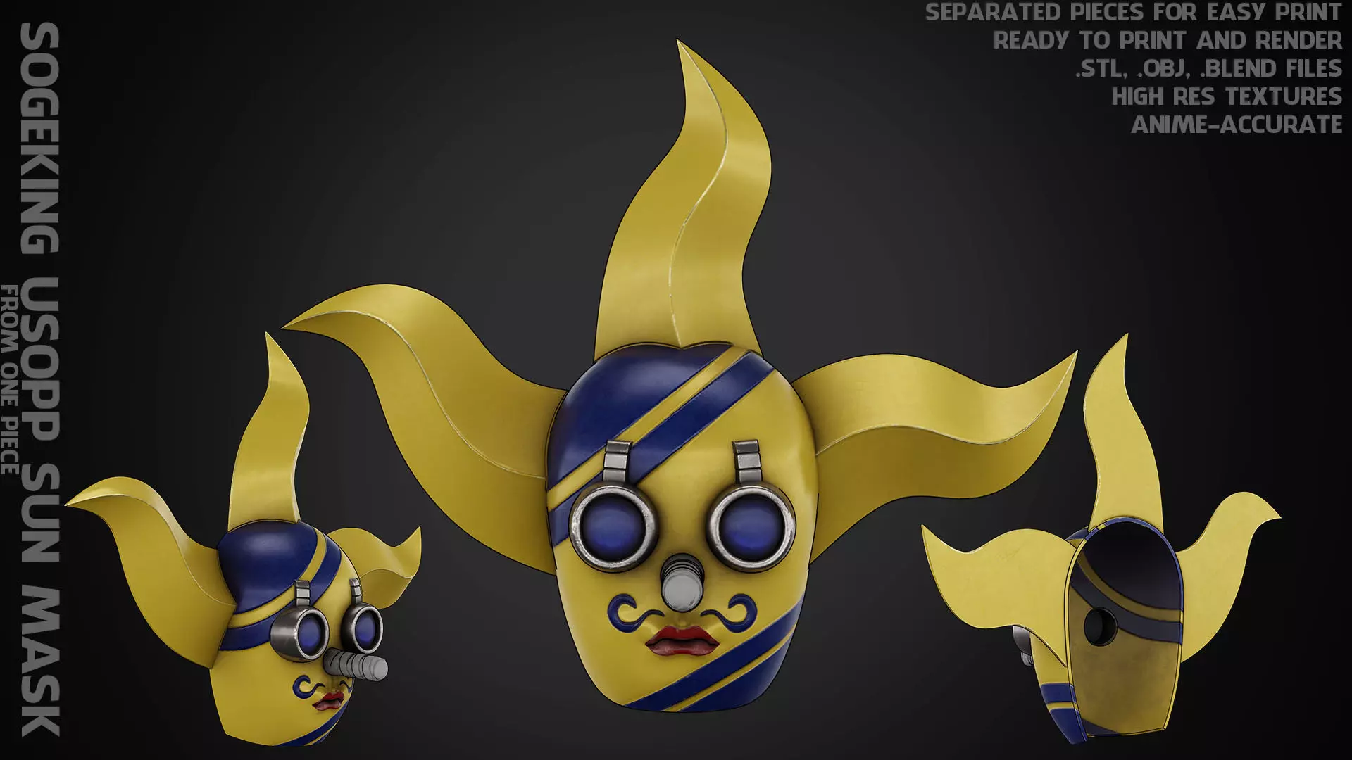 One Piece Sogeking Usopp Sun Mask for Cosplay 3D print model