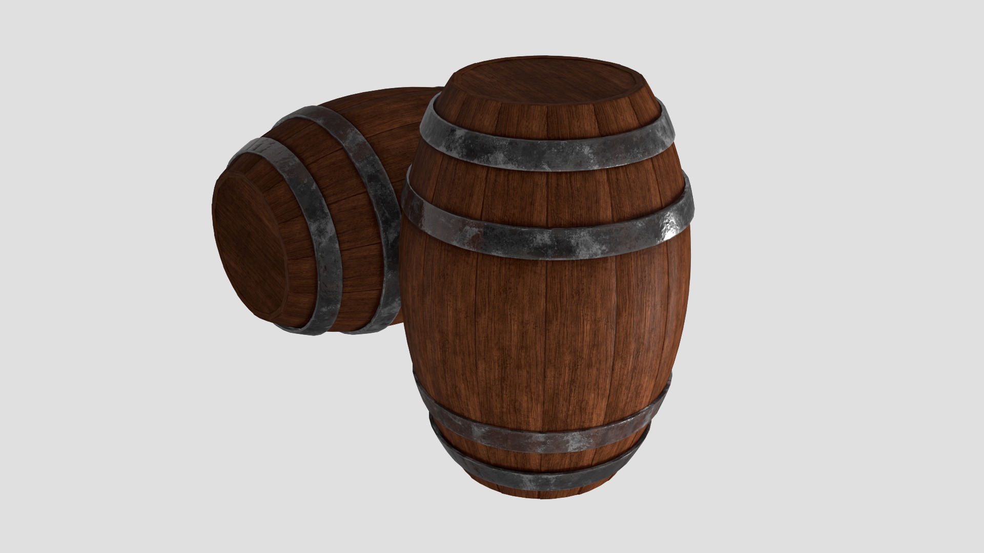 Wooden Barrel Low-poly 3D model_2