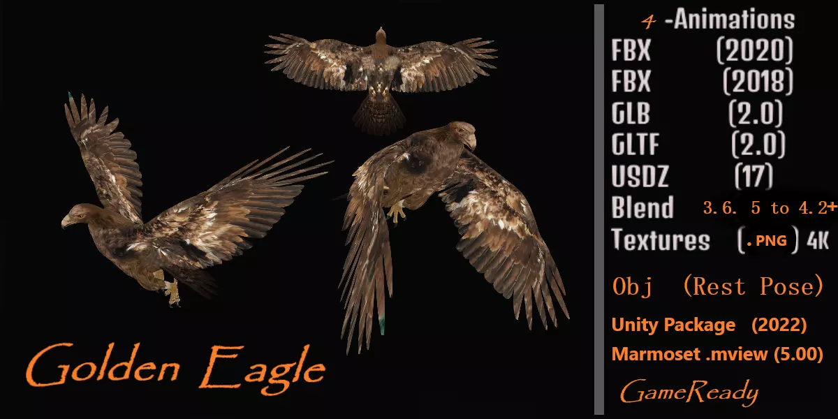 Golden Eagle Bird Low-poly 3D model_0