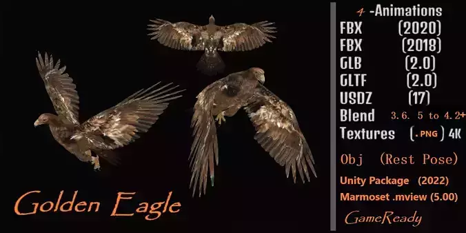 Golden Eagle Bird Low-poly 3D model