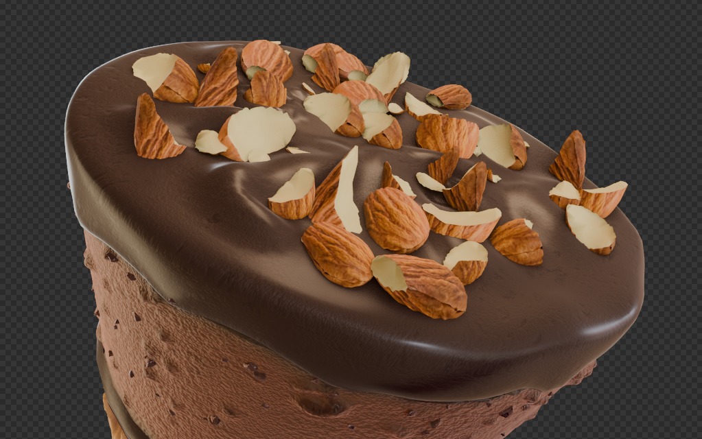 Ice Cream Cone Chocolate Almonds 3D model_4