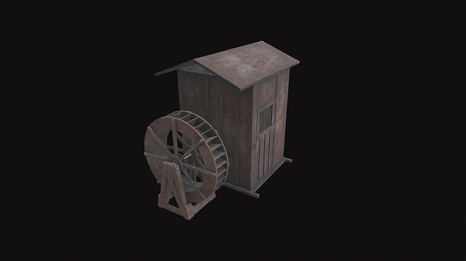 Medieval Water Wheel Low-poly 3D model