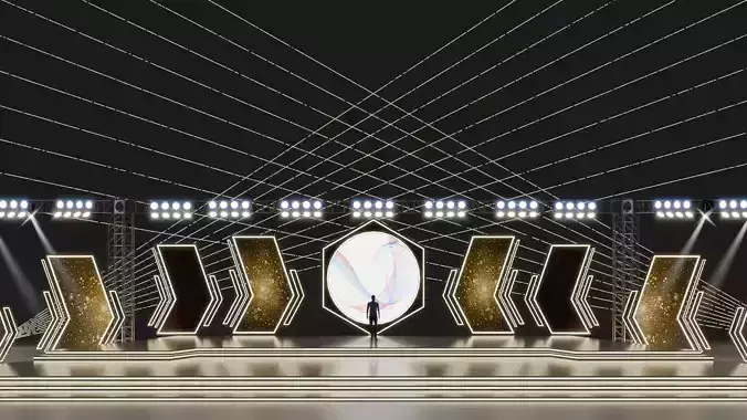 Entertainment Concert Event Stage 3D Model with Lights
