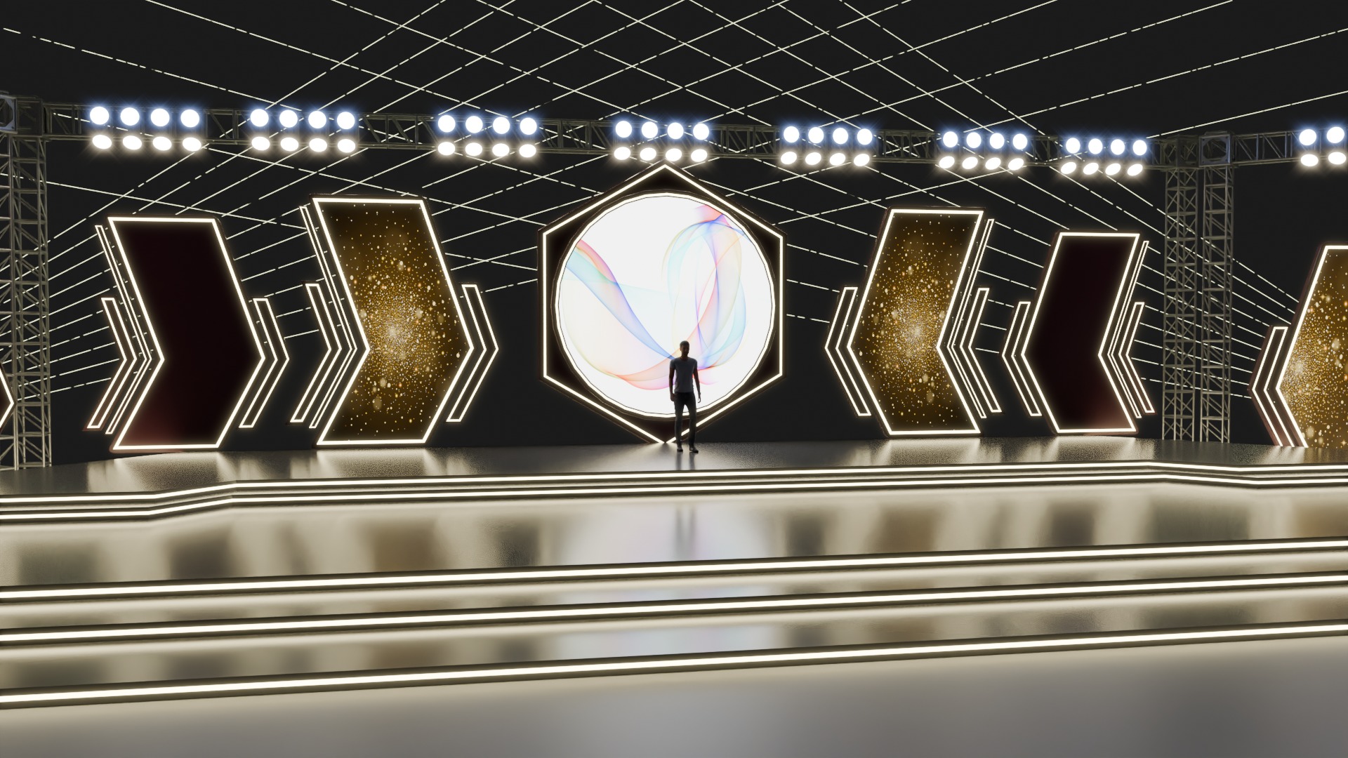 Entertainment Concert Event Stage 3D Model with Lights 3D model_1