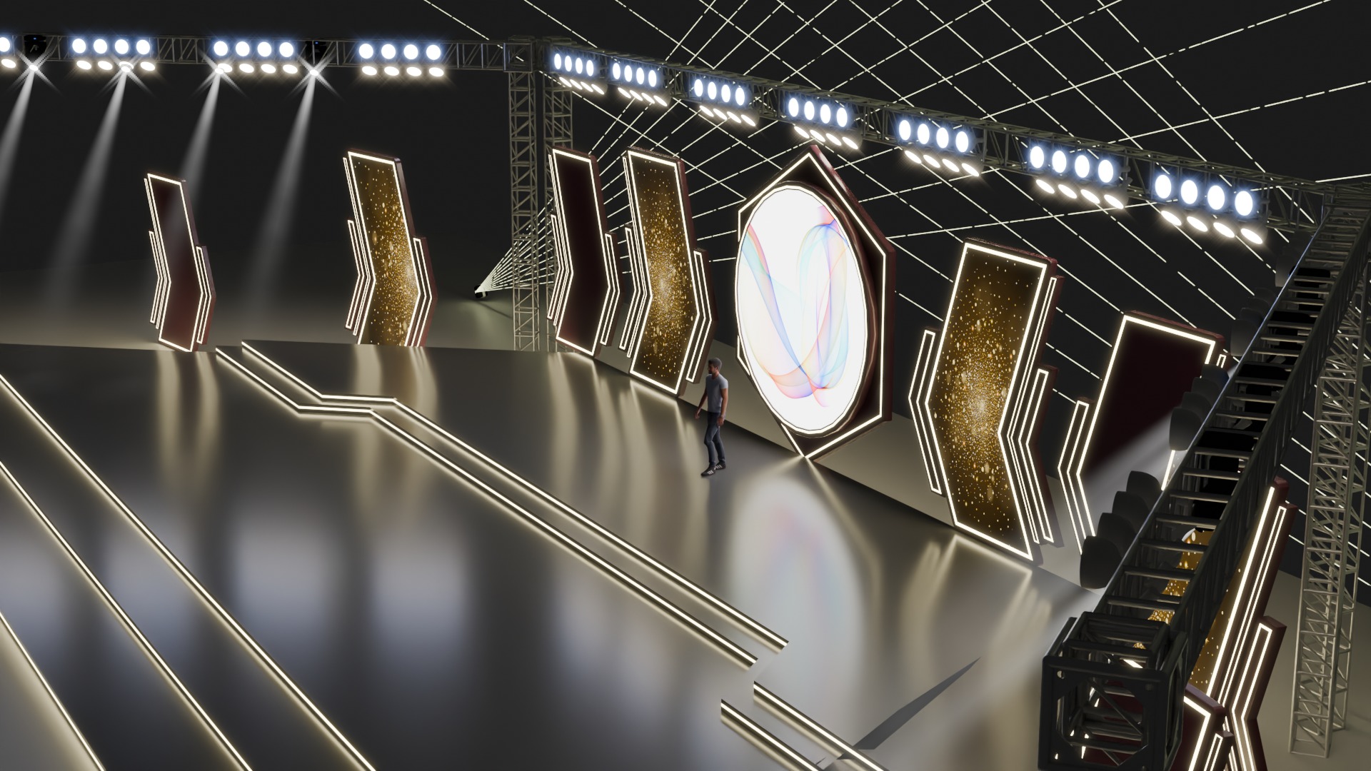 Entertainment Concert Event Stage 3D Model with Lights 3D model_9