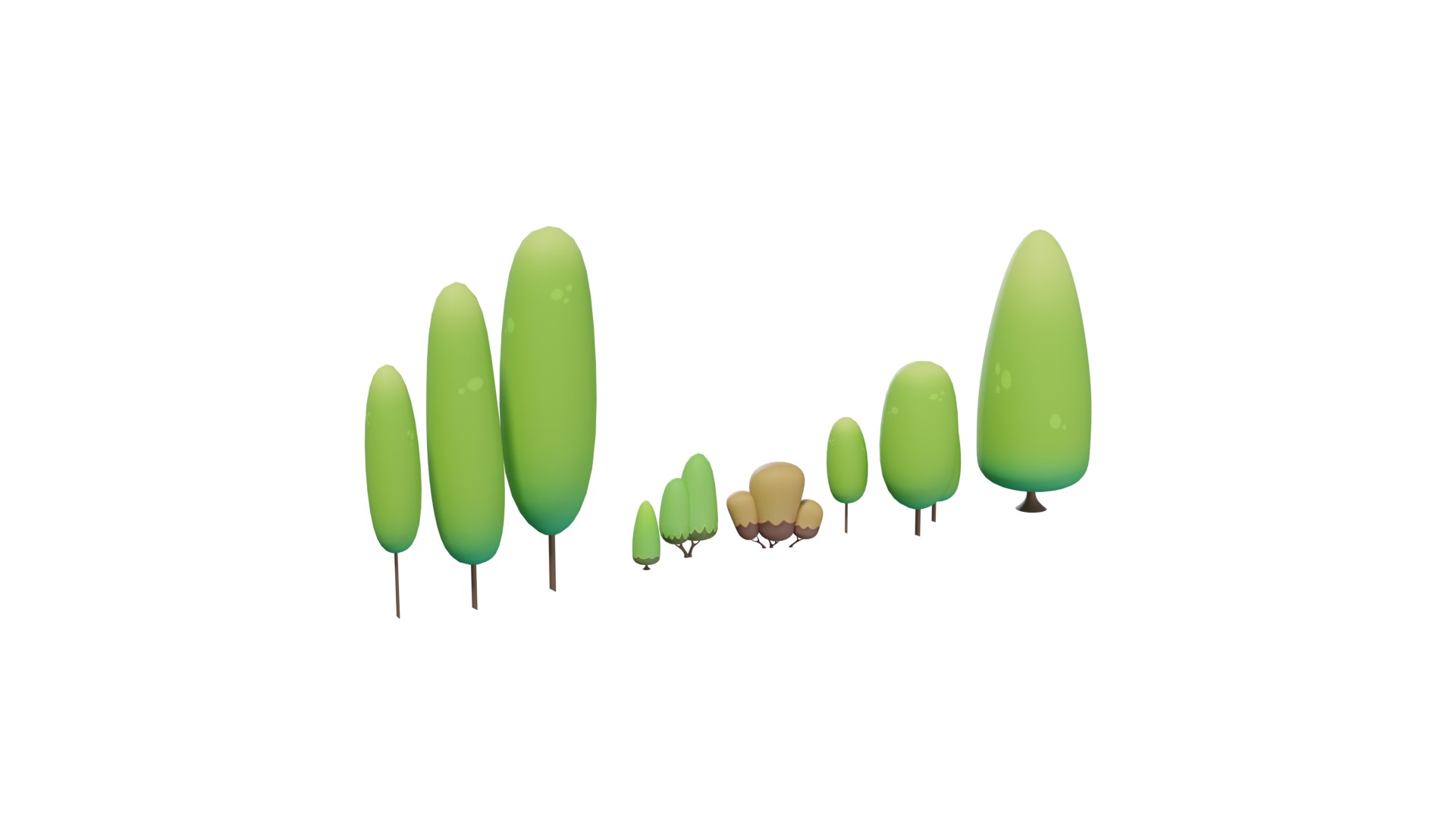 3D Cartoon Small Oval Tree With Rig 3D model_3