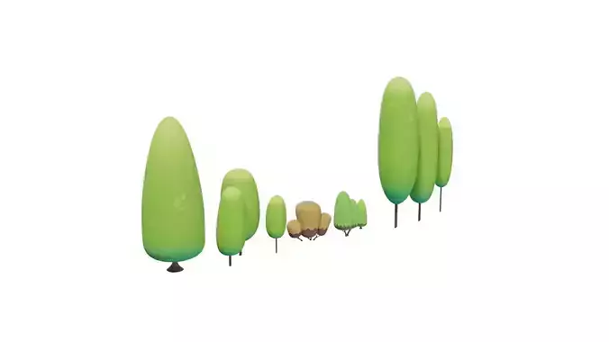 3D Cartoon Small Oval Tree With Rig