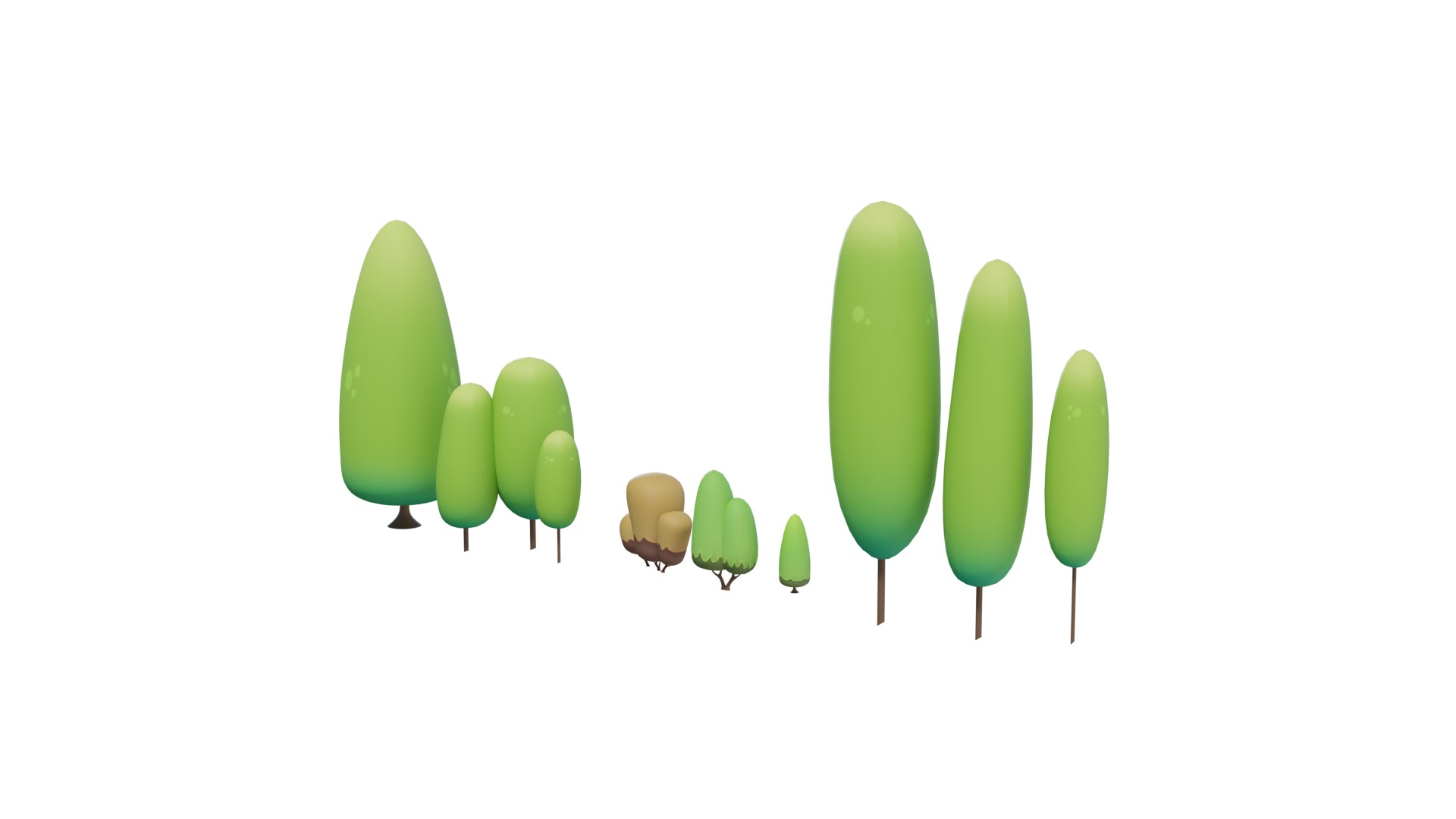 3D Cartoon Small Oval Tree With Rig 3D model_1