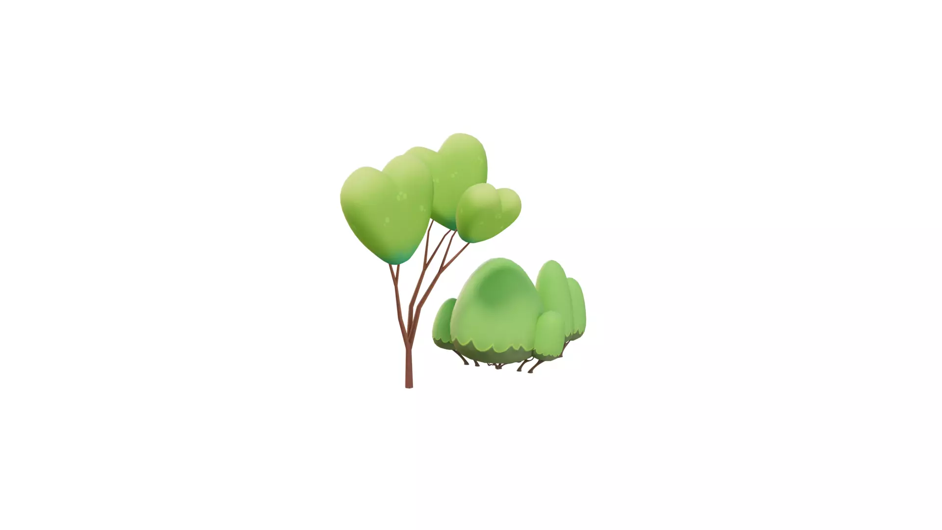 3D Cartoon Little Tree With Branches With Rig 3D model_0