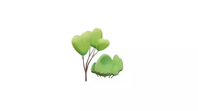 3D Cartoon Little Tree With Branches With Rig