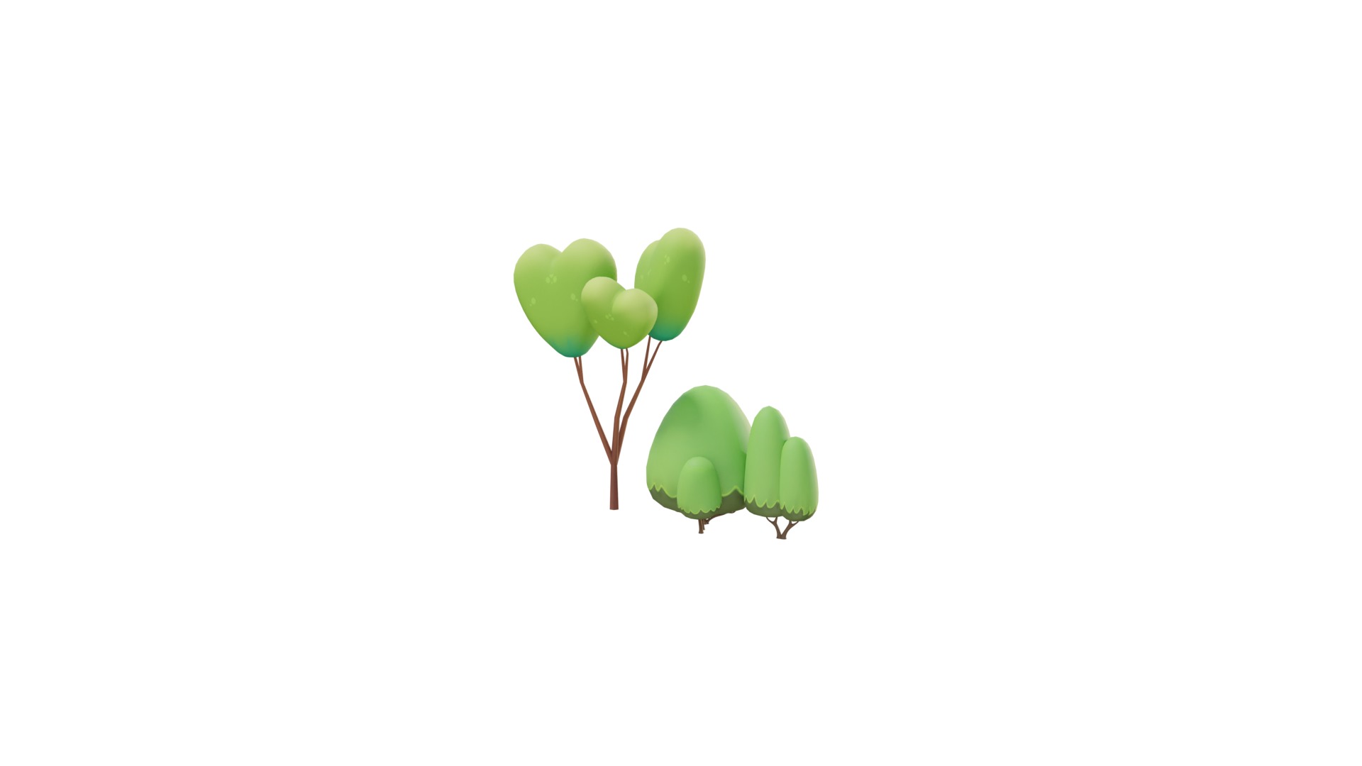 3D Cartoon Little Tree With Branches With Rig 3D model_1