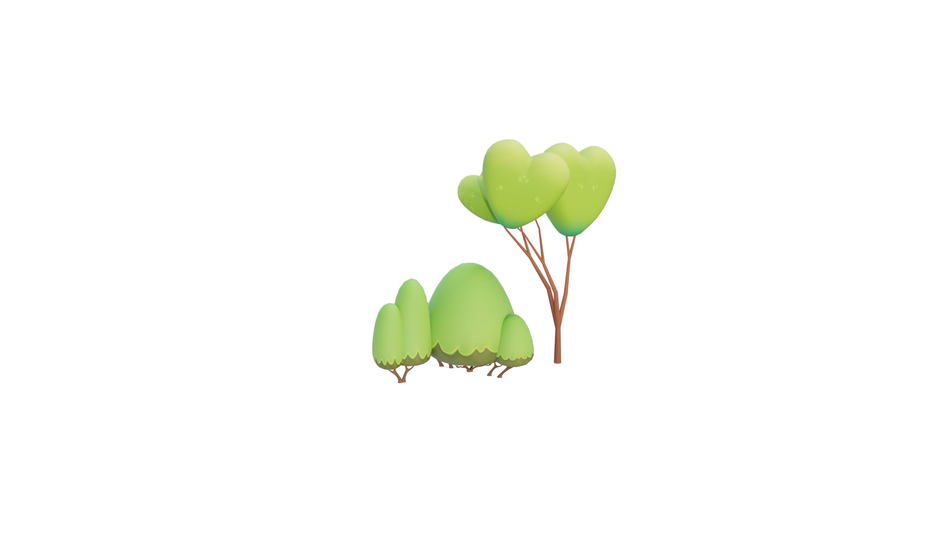 3D Cartoon Little Tree With Branches With Rig 3D model_3