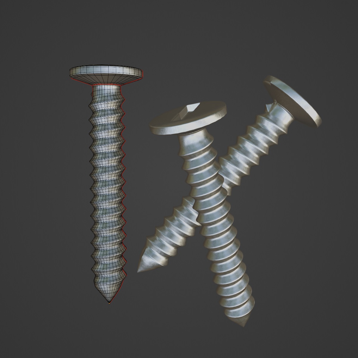 Aluminium Screw 01 Low-poly 3D model_7